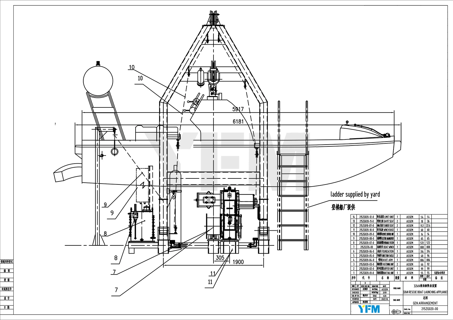 32kN A-frame davit crane 32kN A-frame davit crane