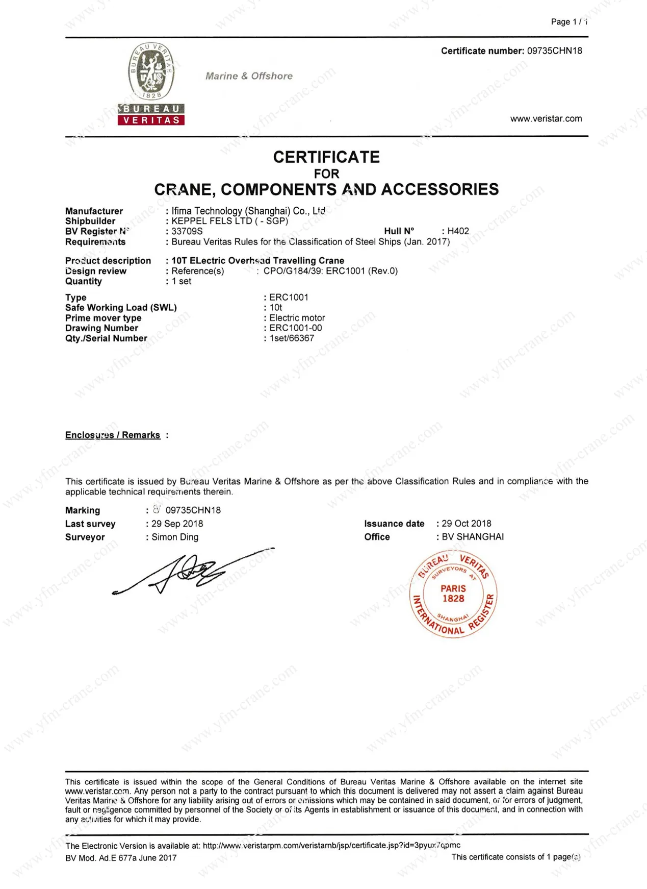 Marine Crane BV Certificate Marine Crane BV Certificate